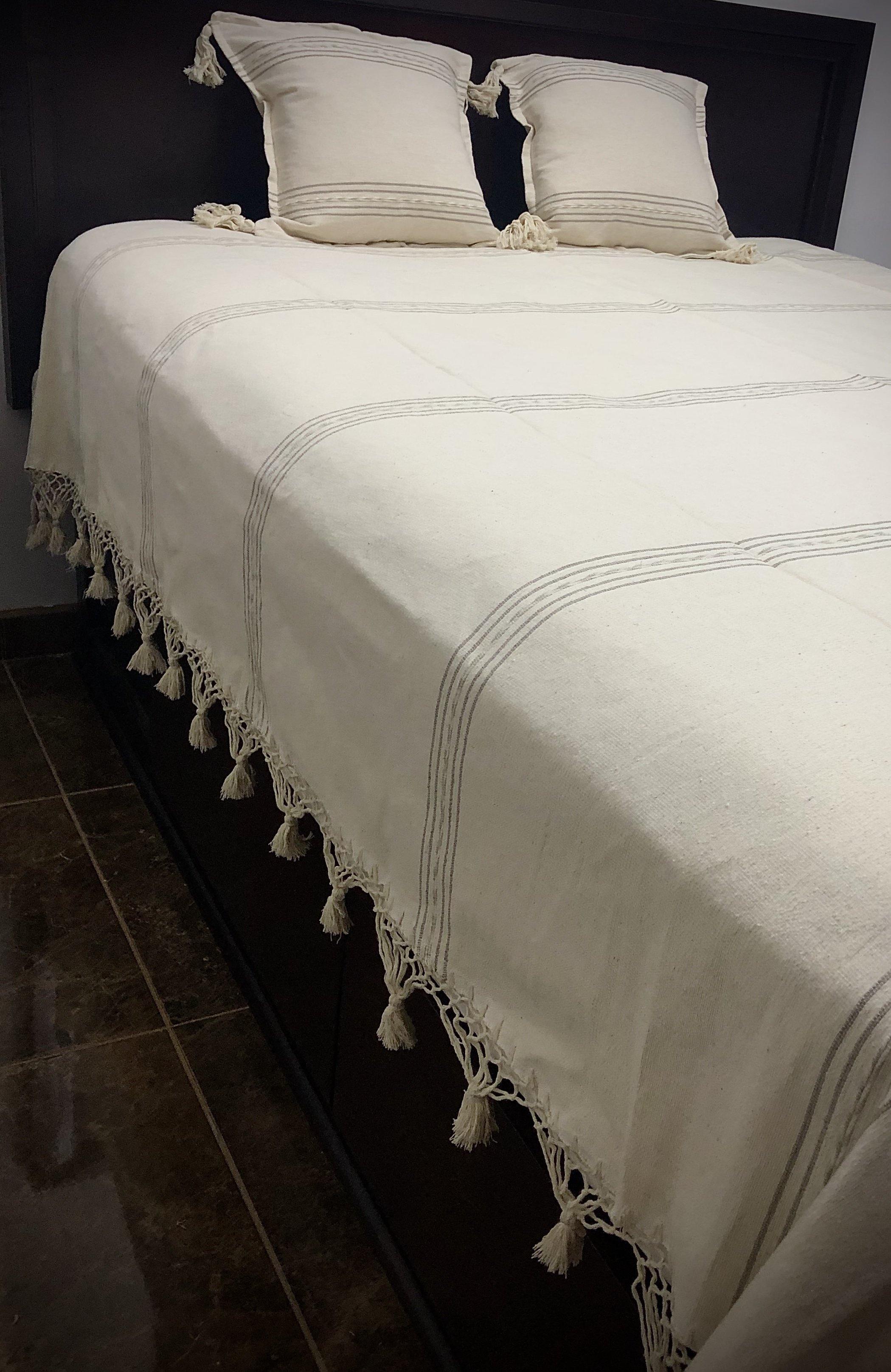 Handmade, Pedal Loomed Bedspread (Queen Size) with Matching Decorative Pillow Cases - HomageMade 