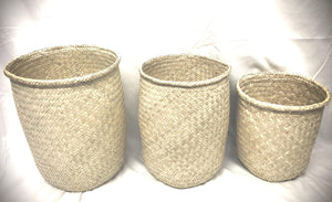 Set of 3 Natural, Handmade, Woven Palm Baskets - HomageMade 