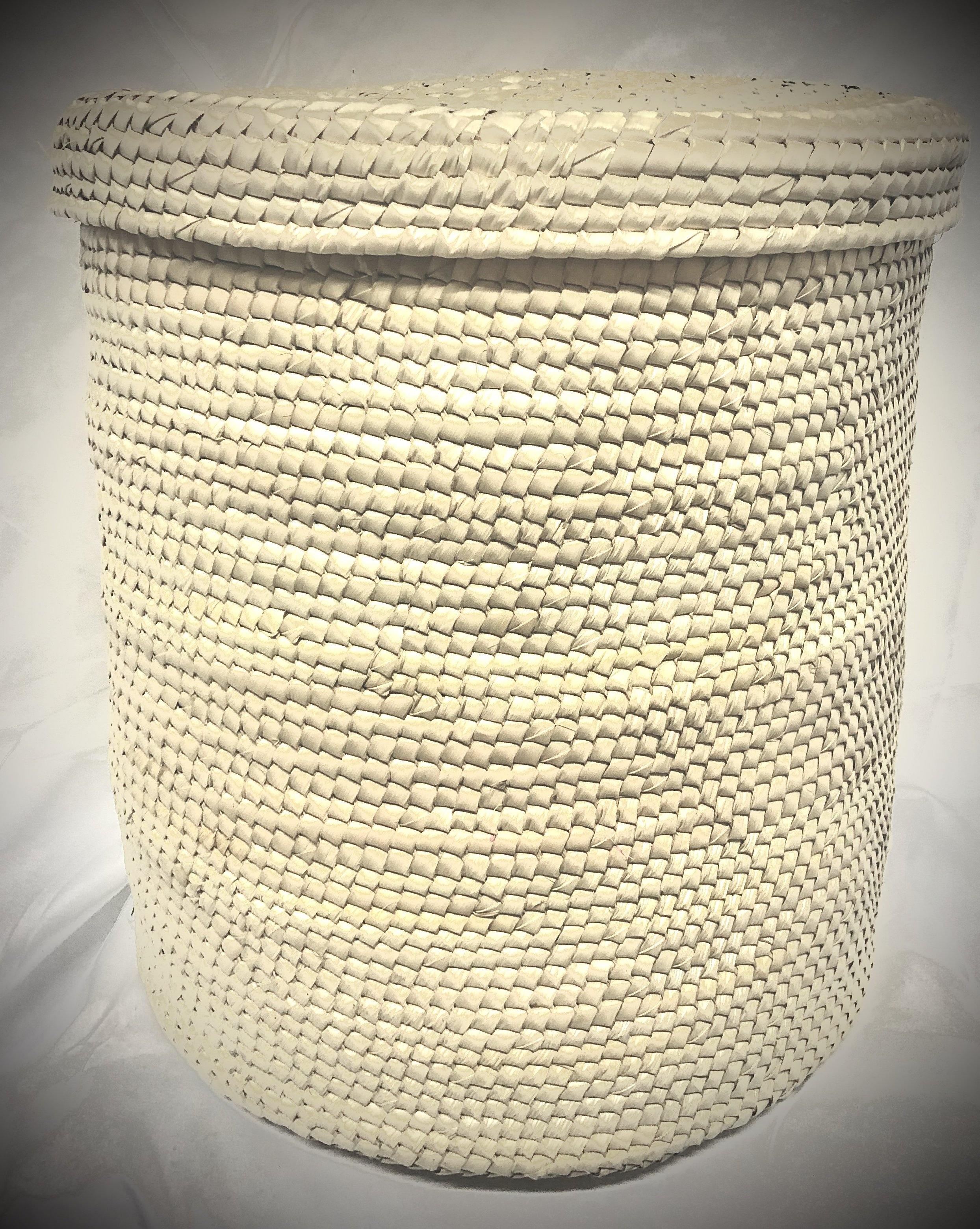 Natural, Handmade Palm Embroidered Basket with Lid - HomageMade 