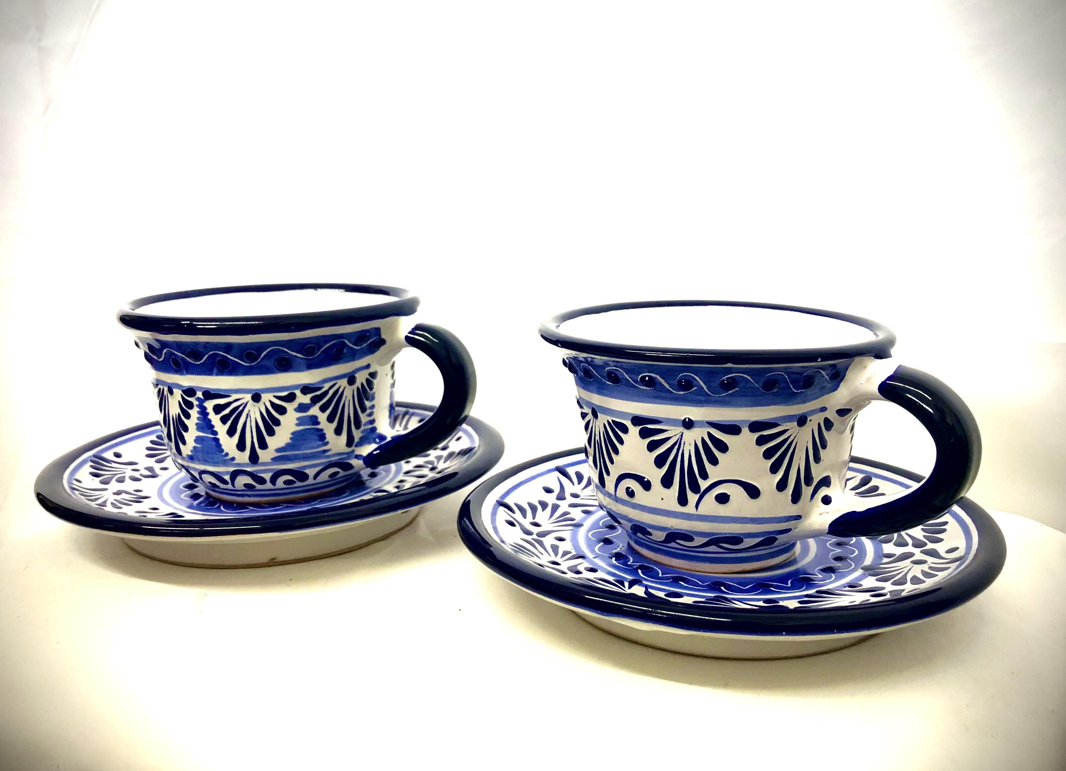 Talavera Coffee Set- 2 Cups With Plates - HomageMade 