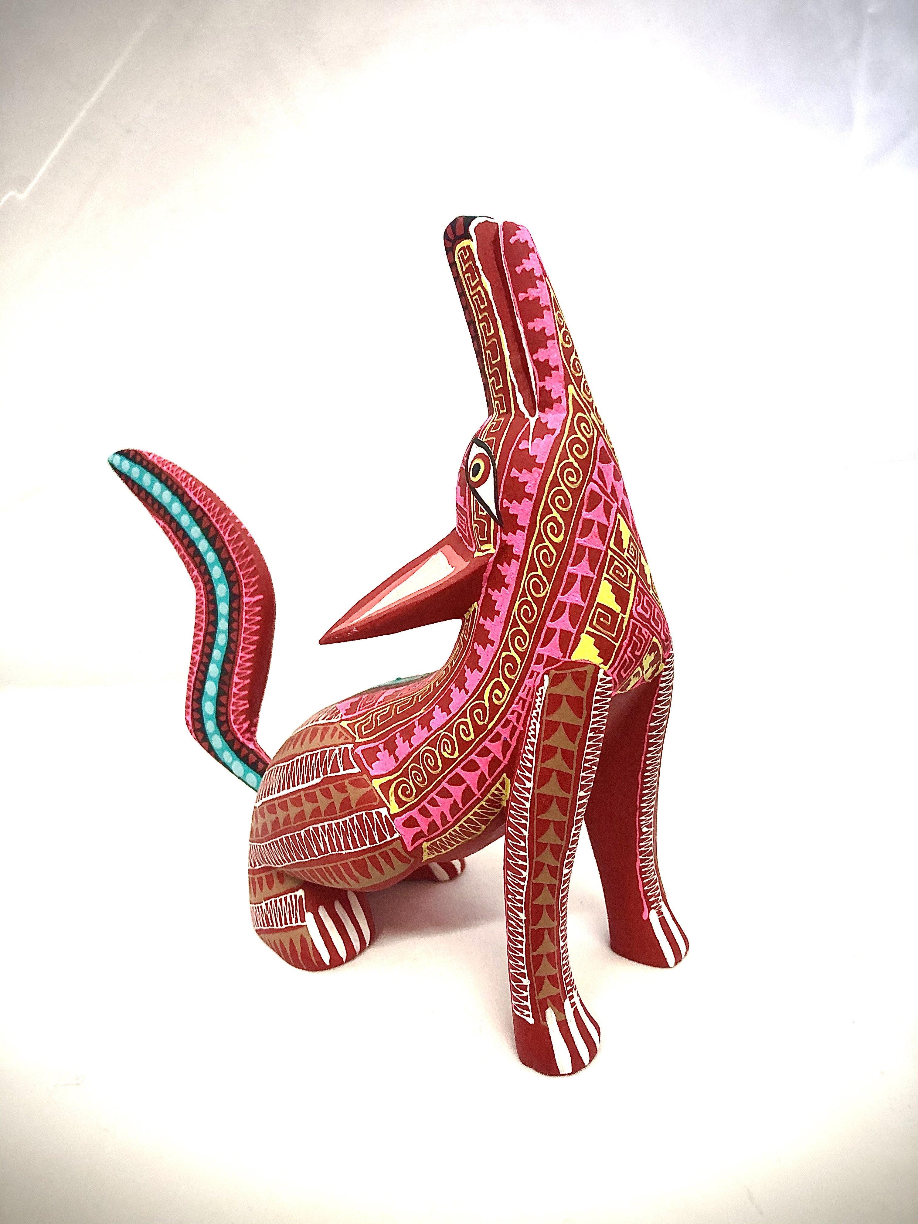 Howling Coyote Alebrije (Red/Turquoise) - HomageMade 