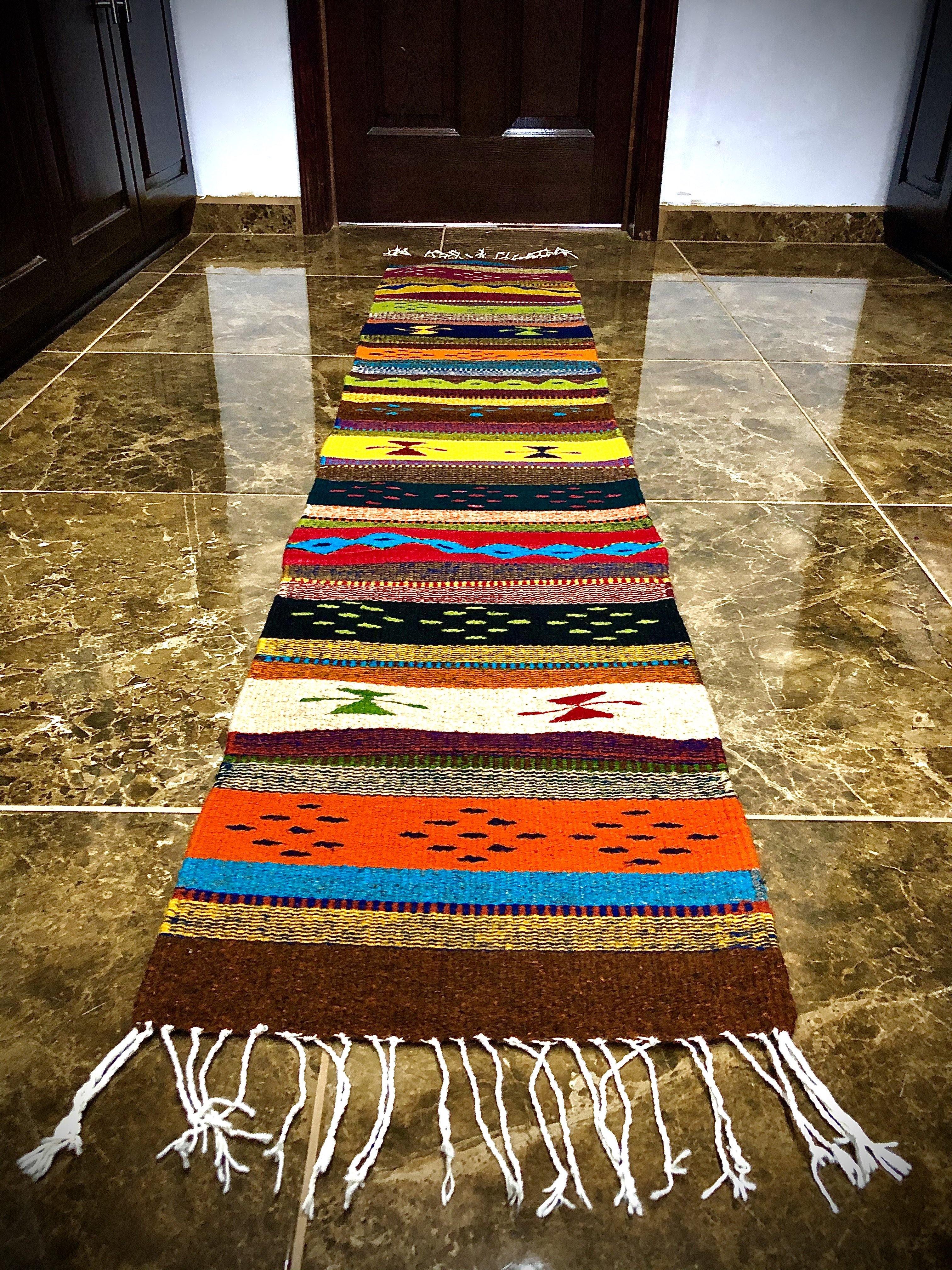 Authentic, Natural-Dyed Zapotec “Rombos Y Mariposas” Floor Runner (200cm x 40cm) - HomageMade 