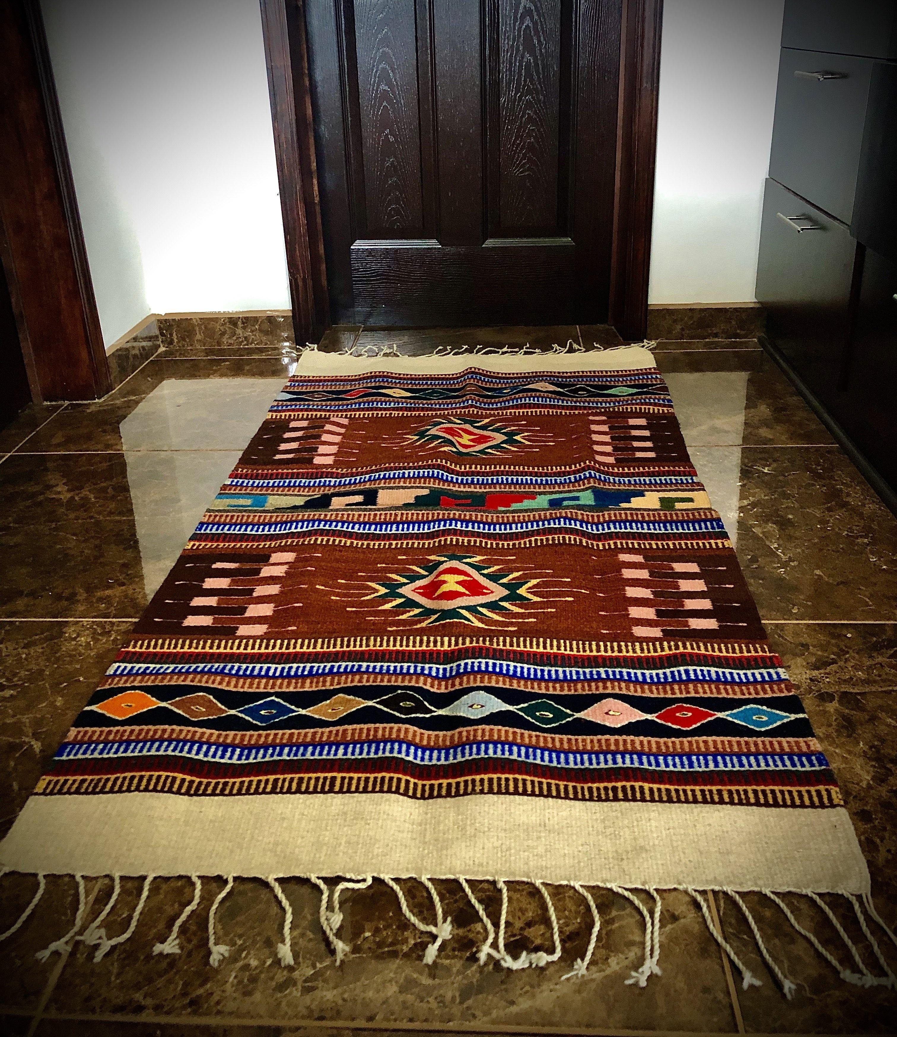 Authentic, Natural-Dyed Zapotec “Sígara” Rug w/Natural Border 150 cm x 80cm - HomageMade 