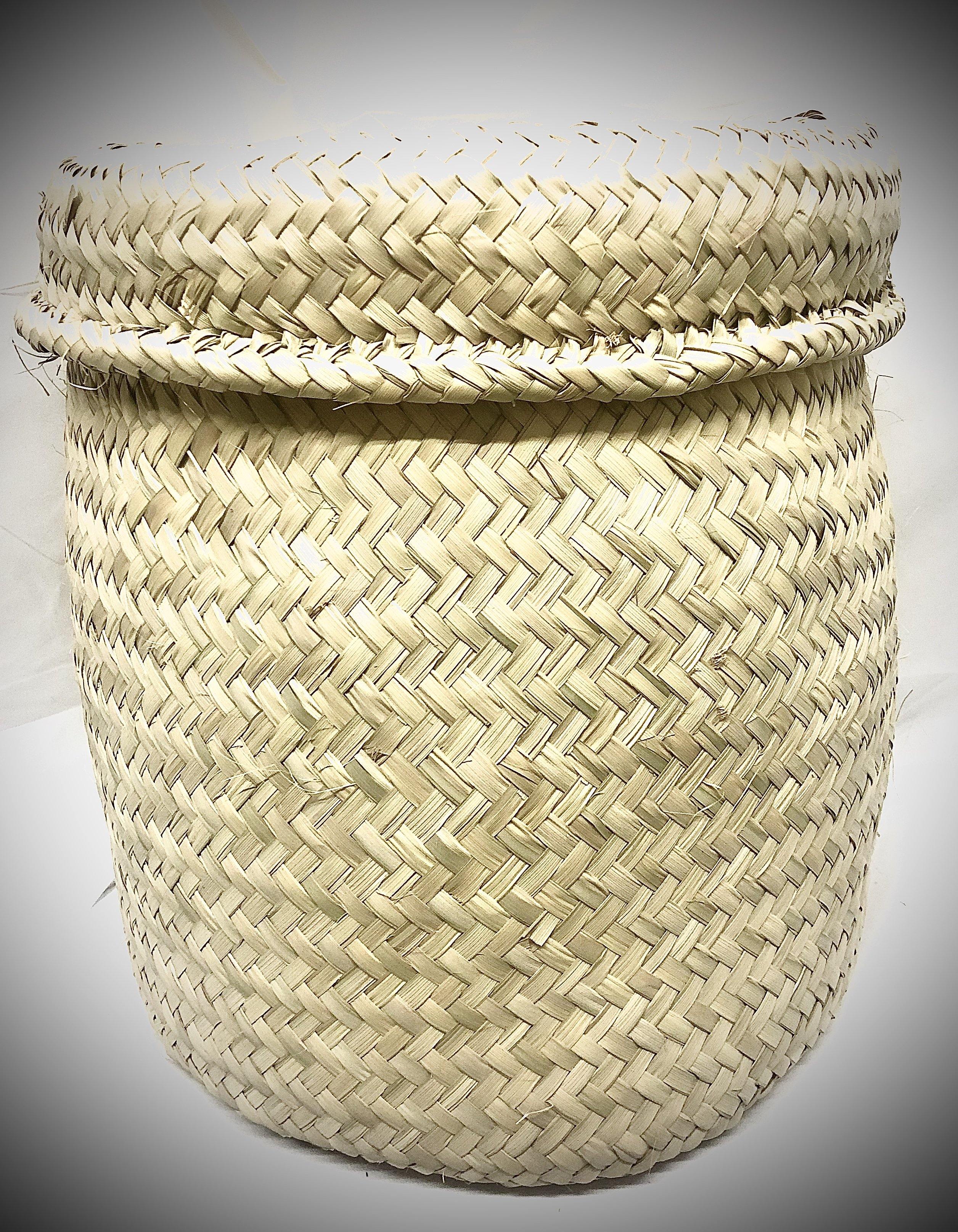 Natural, Handwoven Palm Basket with Lid - HomageMade 